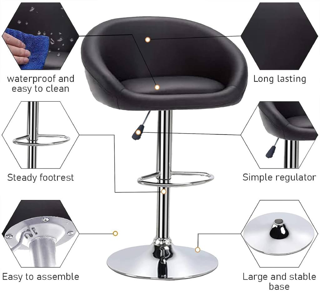 اجاره صندلی اپن لگنی مشکی استیل با پایه جکدار | روبیک