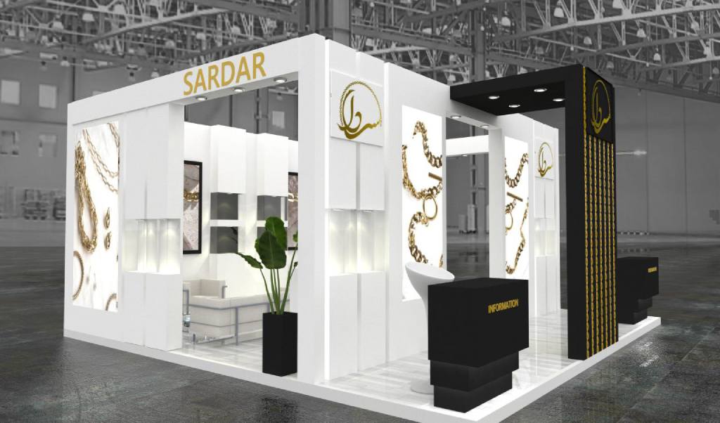 طراحی غرفه برند سردار در نمایشگاه تخصصی طلا و جواهر مشهد آذر ۱۴۰۲